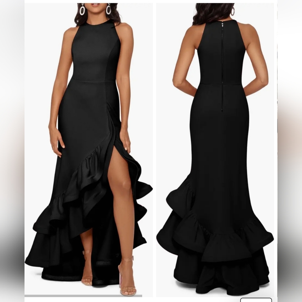Betsy and Adam ruffle crepe gown